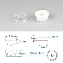 Douilles Easyfix Mini Mâle à coller Femelle à visser Diamètre : 12 mm. Entretoise totale : 7 mm - Couleur Blanche Usage intérieur uniquement - Sachet de 100 Pièces