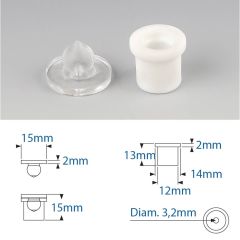 Douilles Easyfix Petit Mâle à coller Femelle à visser - ∅ 15 mm - Entretoise : Totale 15 mm - Couleur Blanche - Sachet de 100 pièces
